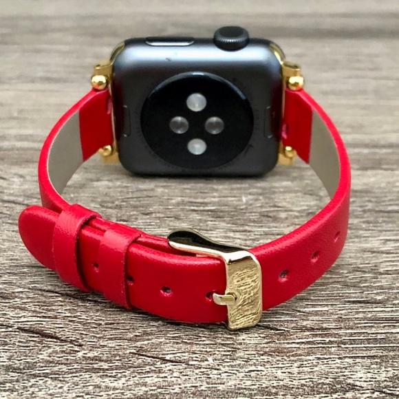 Red & Gold Vegan Leather Strap Apple iWatch Band - Picture 3 of 9